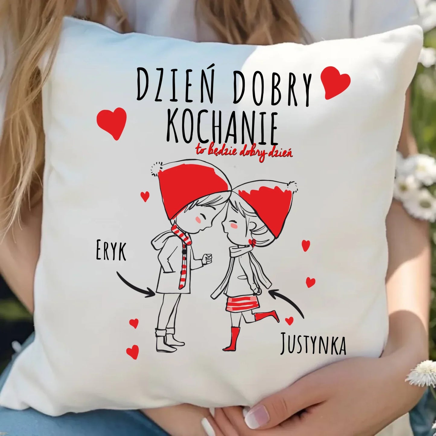 Dzień dobry Kochanie | Personalizowana poduszka dla par W10 - StoryCups.pl