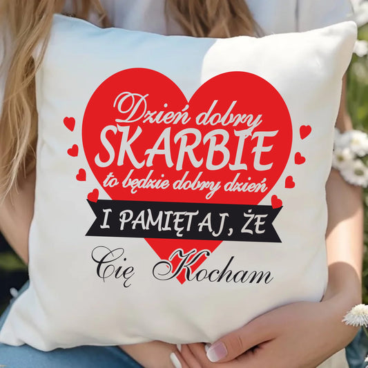Poduszka - prezent dla par - Dzień dobry Skarbie W02 - StoryCups.pl