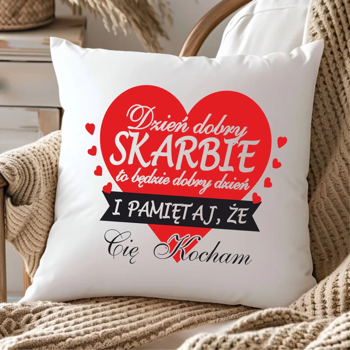 Dzień dobry Skarbie | Poduszka dla par na prezent W02 - StoryCups.pl