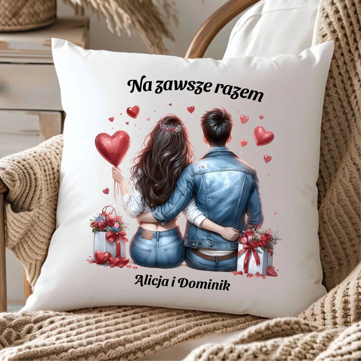 Miękka poduszka pluszowa 45x45 cm dla par – idealna na wspólne wieczory - na Walentynki