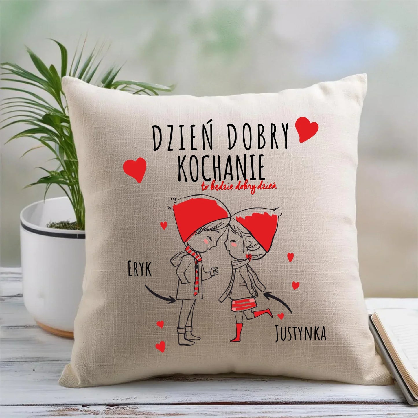 Dzień dobry Kochanie | Personalizowana poduszka dla par W10 - StoryCups.pl