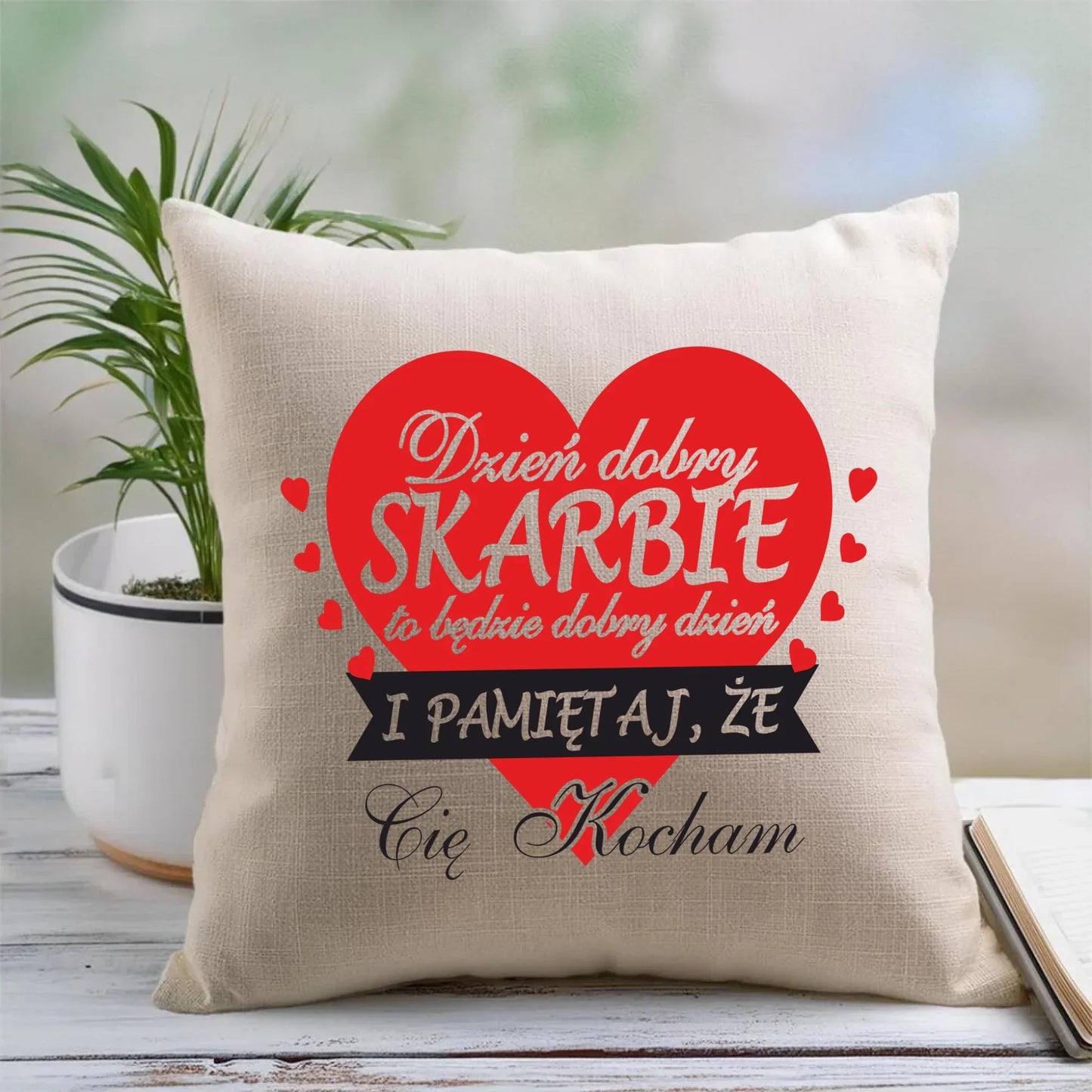 Dzień dobry Skarbie | Poduszka dla par na prezent W02 - StoryCups.pl