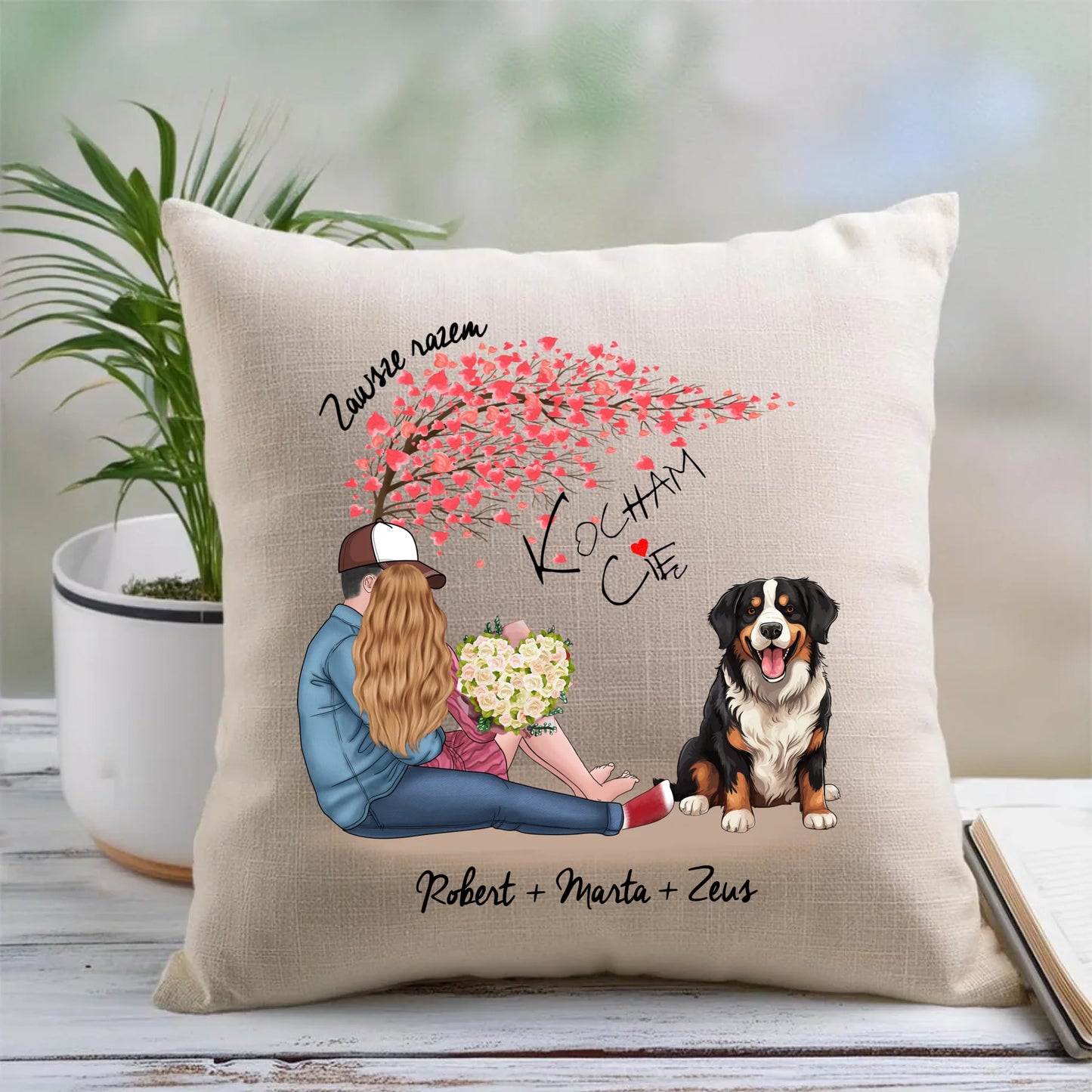 Poduszka - prezent dla par + berneńczyk - Zawsze razem - personalizowana W04a - StoryCups.pl