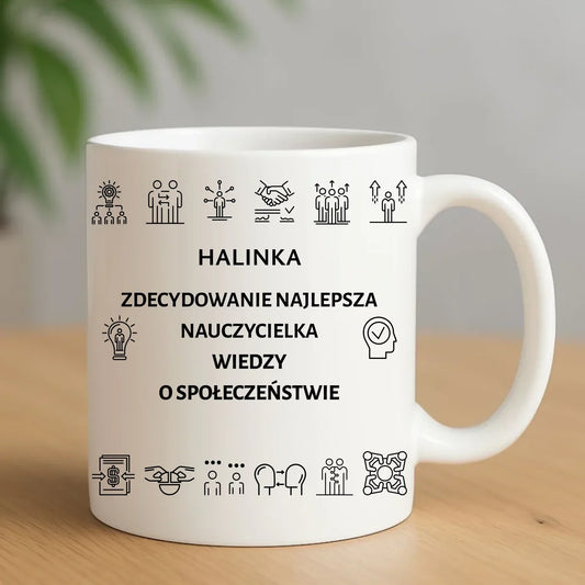 Kubek dla nauczyciela i nauczycielki - Wiedza o społeczeństwie WOS N59 - StoryCups.pl