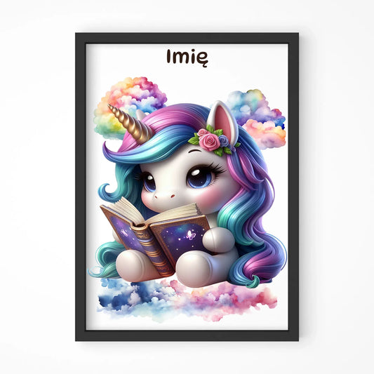 Jednorożec z książką | Obraz w ramie dla dziecka DD09 - StoryCups.pl