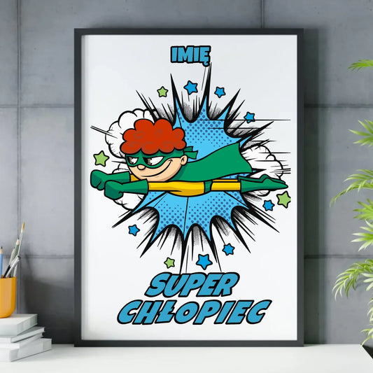 Super Chłopiec | Obraz w ramie do pokoju dziecięcego DD18 - StoryCups.pl