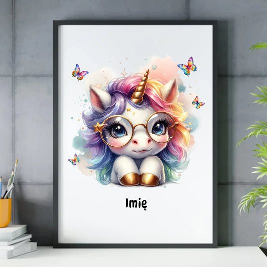 Jednorożec ze złotym rogiem | Obraz w ramie dla dziecka DD13 - StoryCups.pl