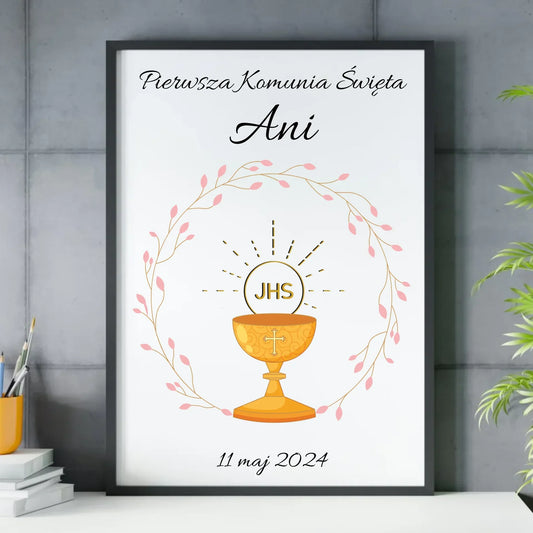 Obraz w ramie pamiątka Pierwszej Komunii dla dziewczynki personalizacja PK02 - StoryCups.pl
