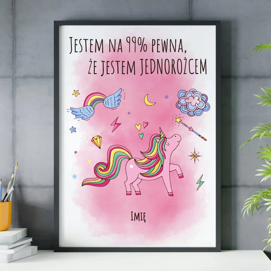 Na 99% jestem jednorożcem | Obraz w ramie dla dziecka DD12 - StoryCups.pl