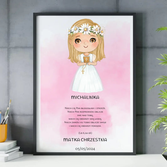 Obraz w ramie Pierwsza Komunia Święta dla dziewczynki personalizacja cytat PK04 - StoryCups.pl
