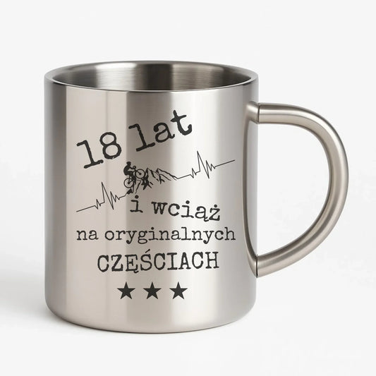 Wciąż na oryginalnych częściach | Kubek metalowy na urodziny dla rowerzysty U28 - StoryCups.pl