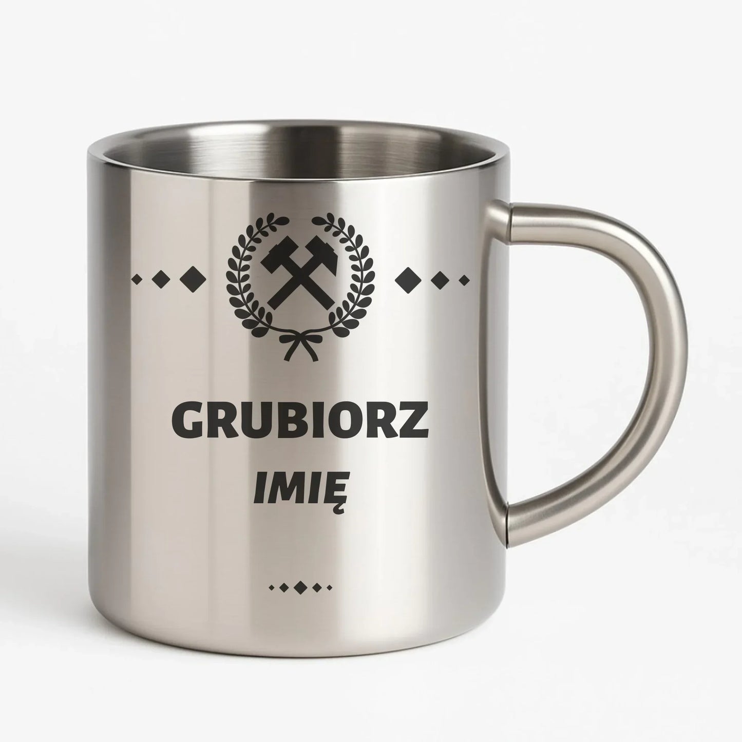 Grubiorz imię | Personalizowany kubek metalowy dla górnika na prezent G03 - StoryCups.pl