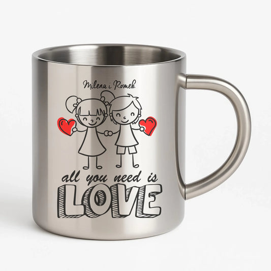 Kubek metalowy dla par - prezent dla chłopaka i dziewczyny - Love - personalizowany W13 - StoryCups.pl