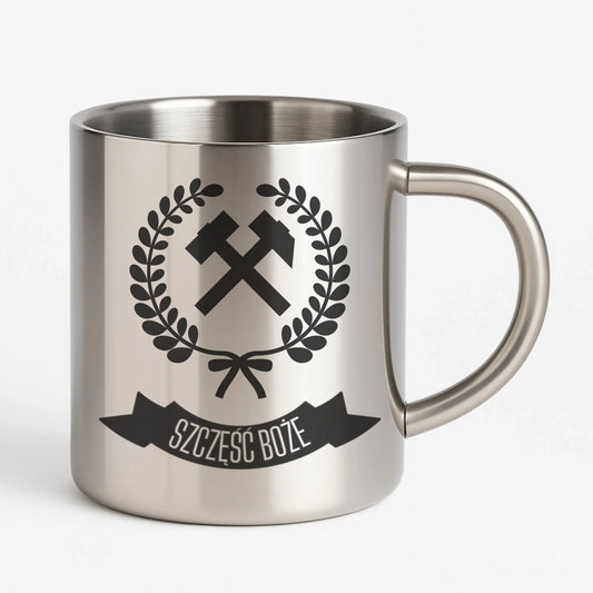 Kubek metalowy - prezent dla górnika - Szczęść Boże G02 - StoryCups.pl