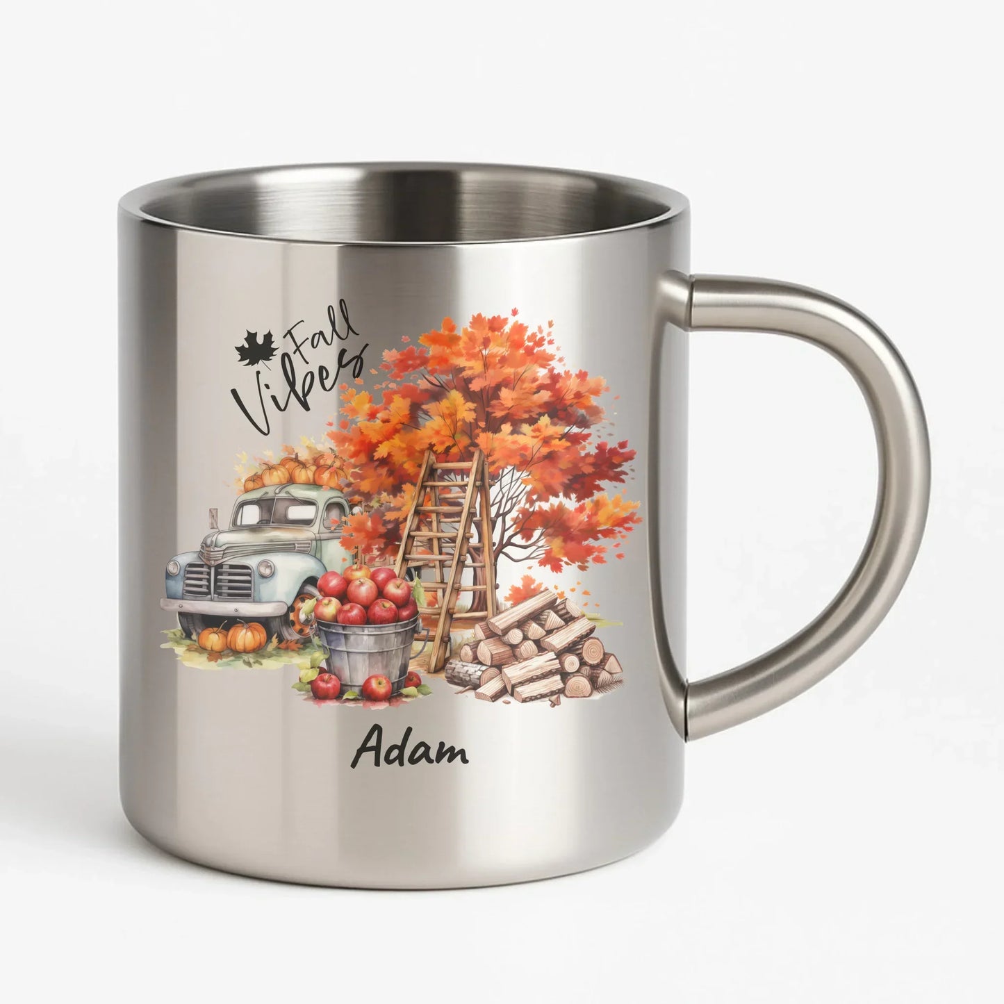 Fall Vibes imię | Kubek metalowy jesienny JS07 - StoryCups.pl
