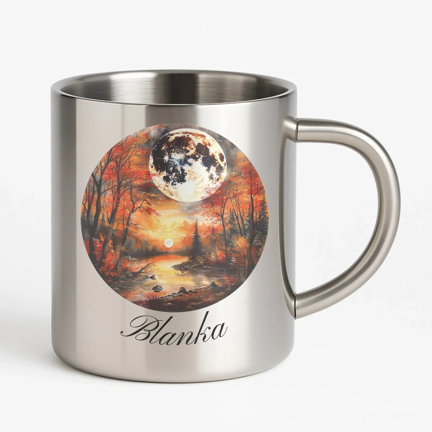 Jesienna pełnia Księżyca | Personalizowany kubek metalowy jesienny JS10 - StoryCups.pl