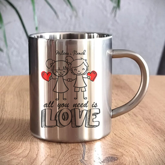 Kubek metalowy dla par - prezent dla chłopaka i dziewczyny - Love - personalizowany W13 - StoryCups.pl
