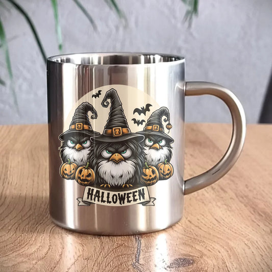 Kubek metalowy na Halloween - Upiorne sowy wiedźmy HL15 - StoryCups.pl