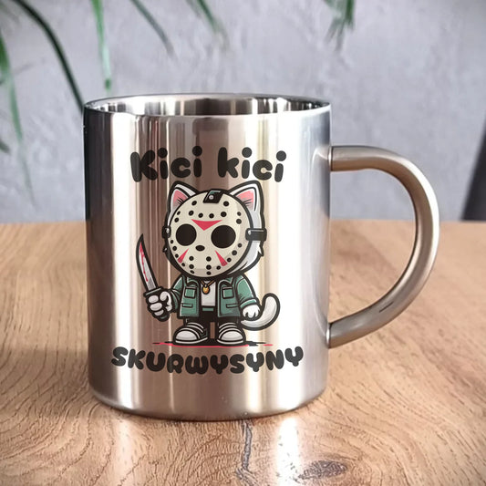 Kubek metalowy na Halloween - Kici kici sk*rwysyny - bez cenzury HL28 - StoryCups.pl