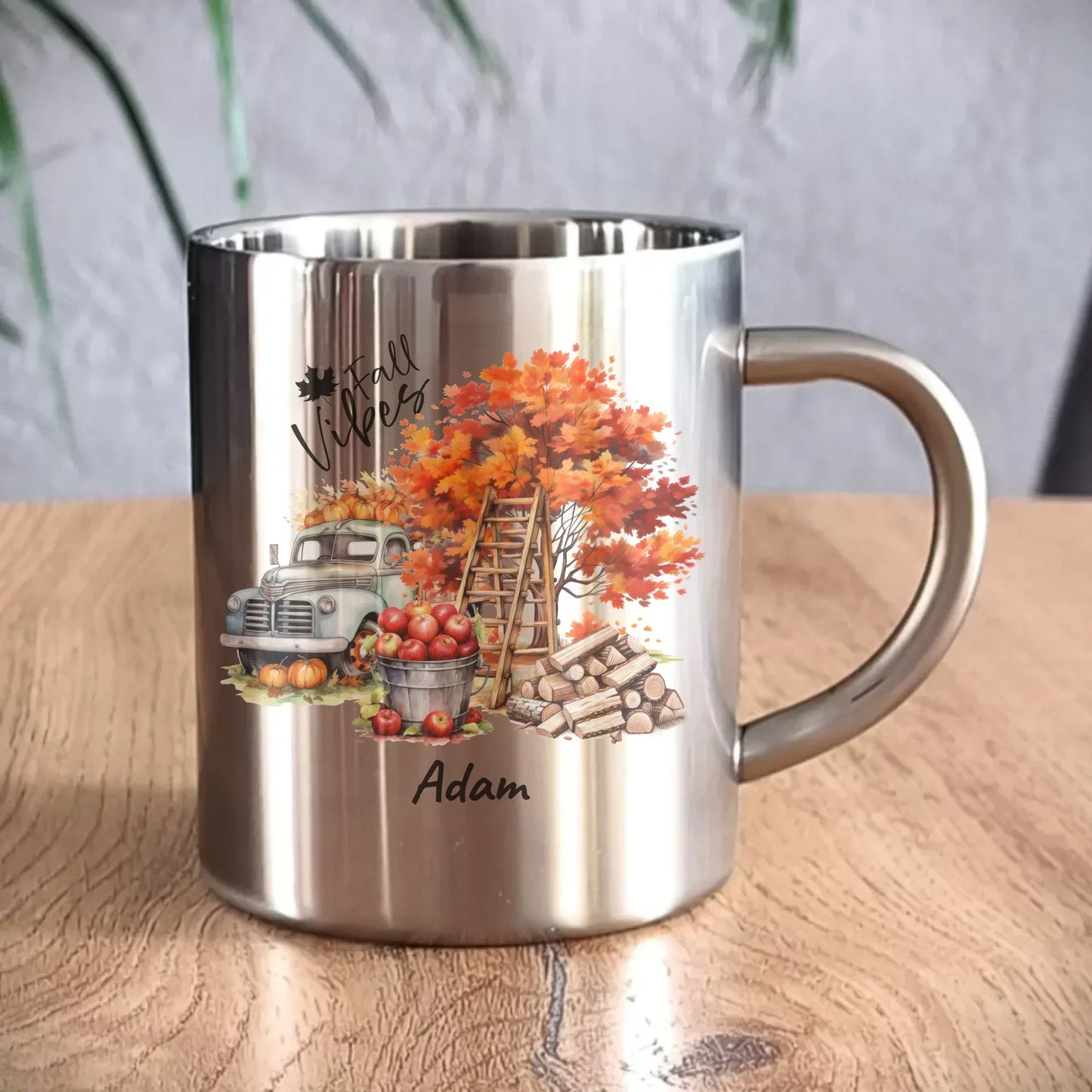 Fall Vibes imię | Kubek metalowy jesienny JS07 - StoryCups.pl