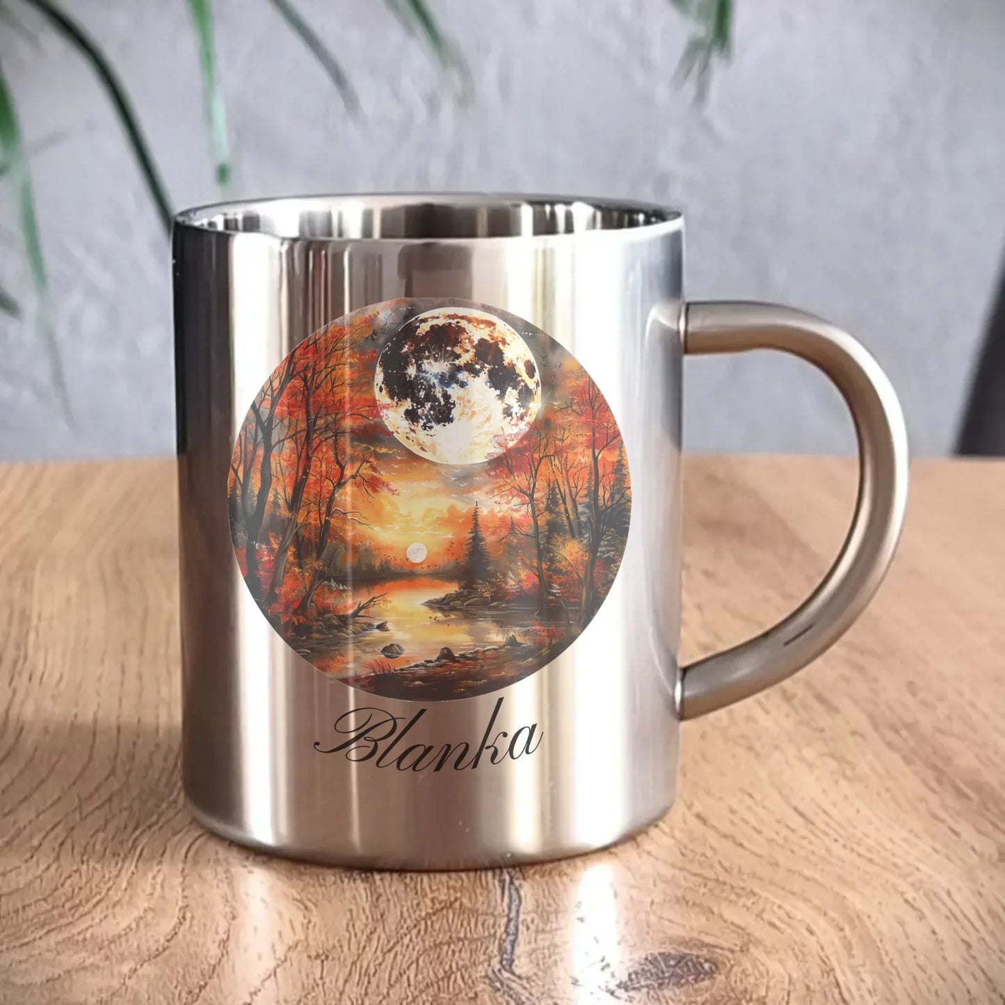 Jesienna pełnia Księżyca | Personalizowany kubek metalowy jesienny JS10 - StoryCups.pl
