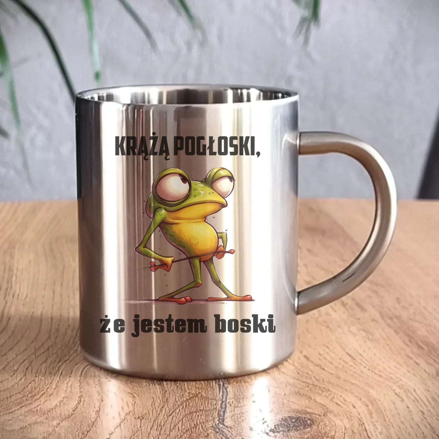 Żaba krążą pogłoski, że jestem boski | Kubek metalowy dla chłopaka na prezent DCH15 - StoryCups.pl