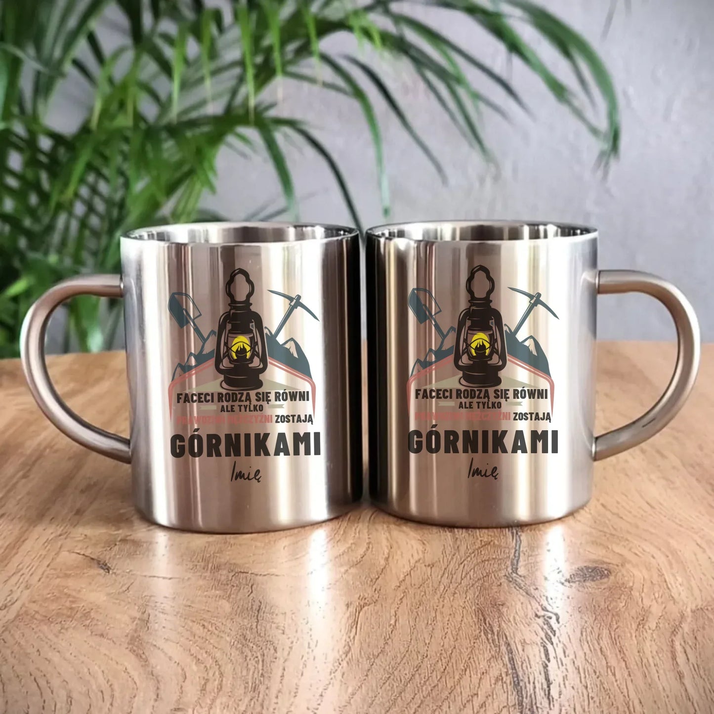 Prawdziwi mężczyźni zostają górnikami imię | Personalizowany kubek metalowy dla górnika G08 - StoryCups.pl