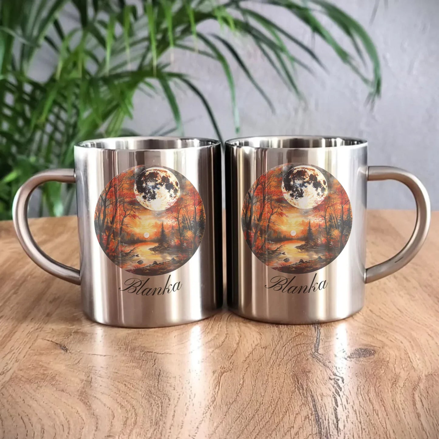 Jesienna pełnia Księżyca | Personalizowany kubek metalowy jesienny JS10 - StoryCups.pl