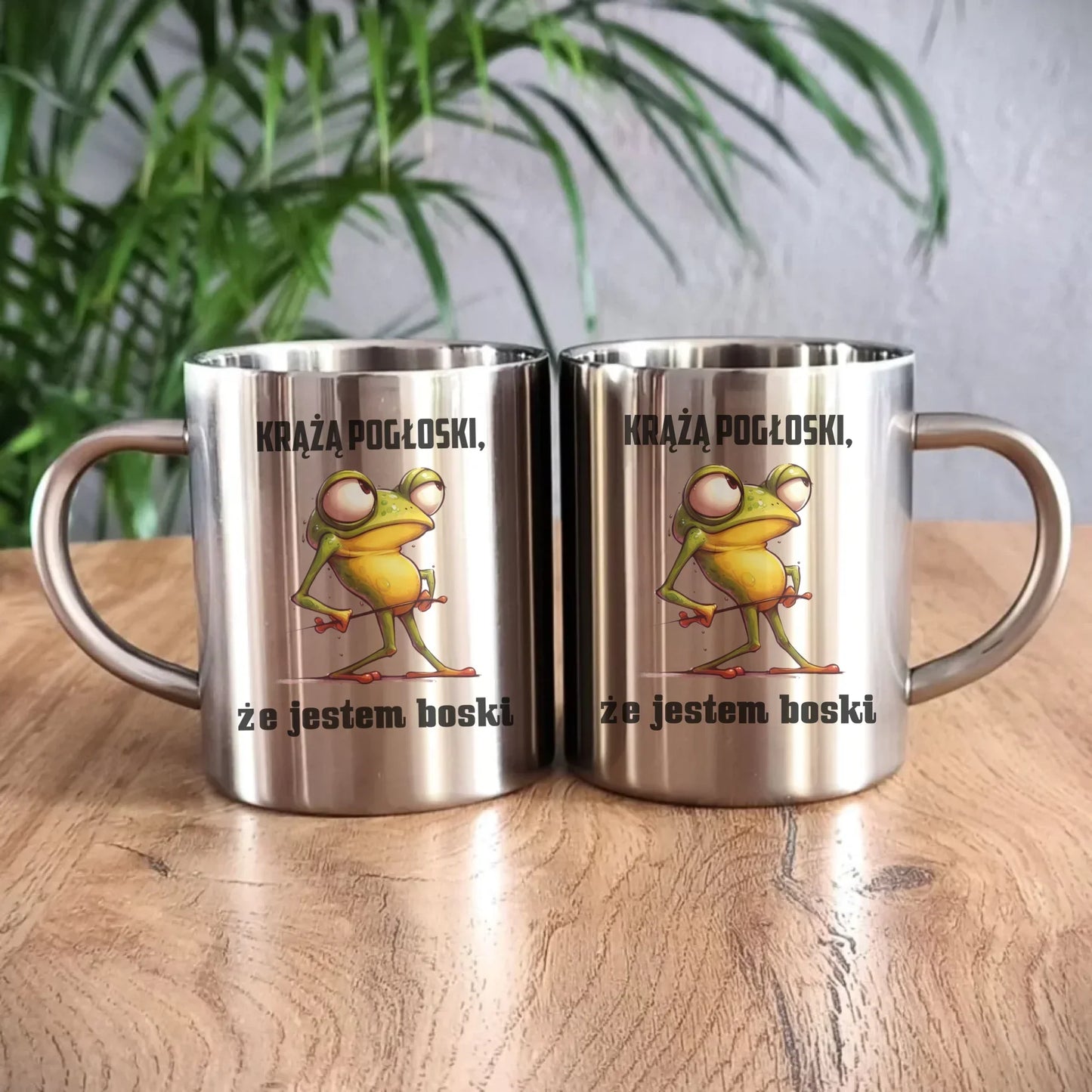 Żaba krążą pogłoski, że jestem boski | Kubek metalowy dla chłopaka na prezent DCH15 - StoryCups.pl