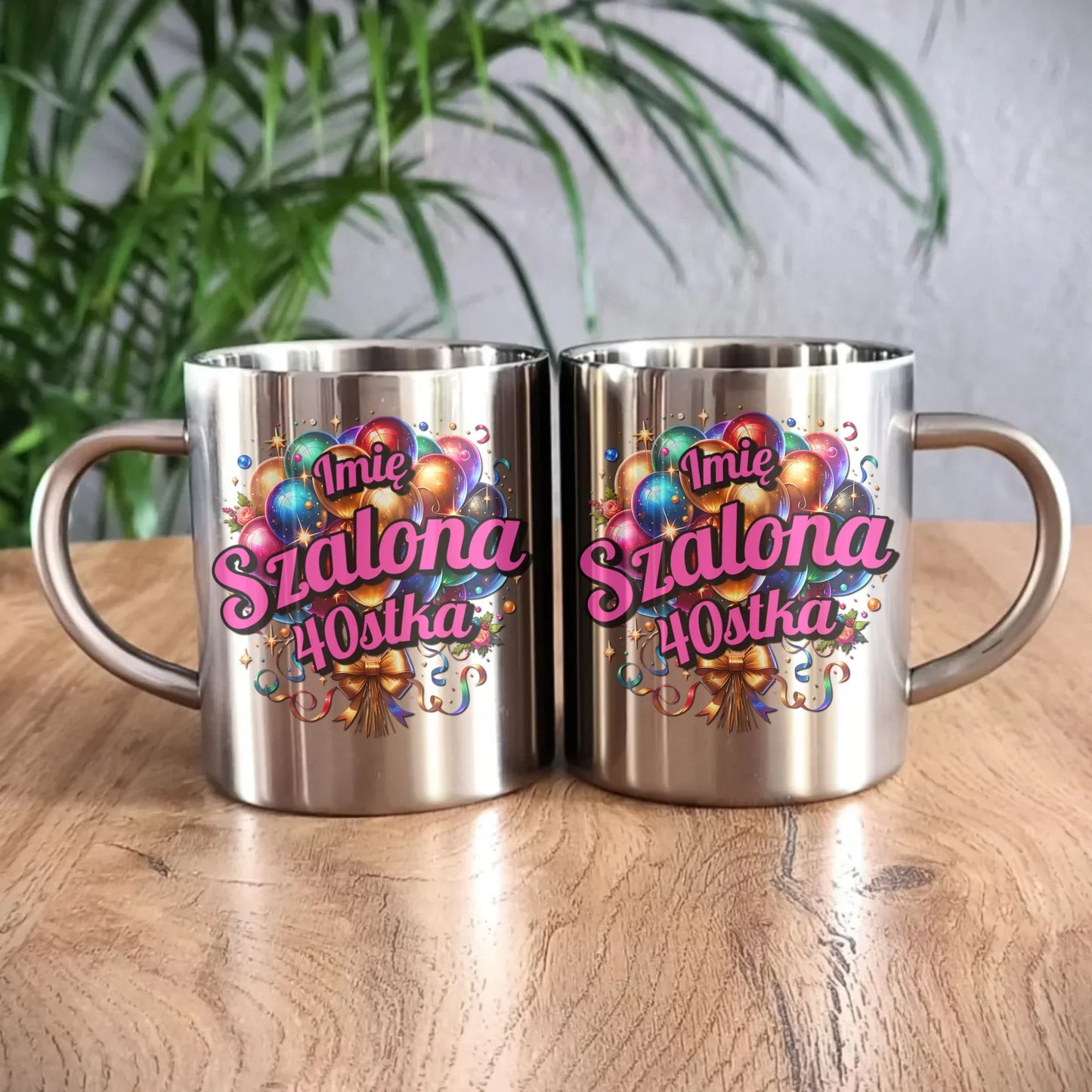 Szalona 40stka - personalizacja | Metalowy kubek na urodziny dla niej U14 - StoryCups.pl