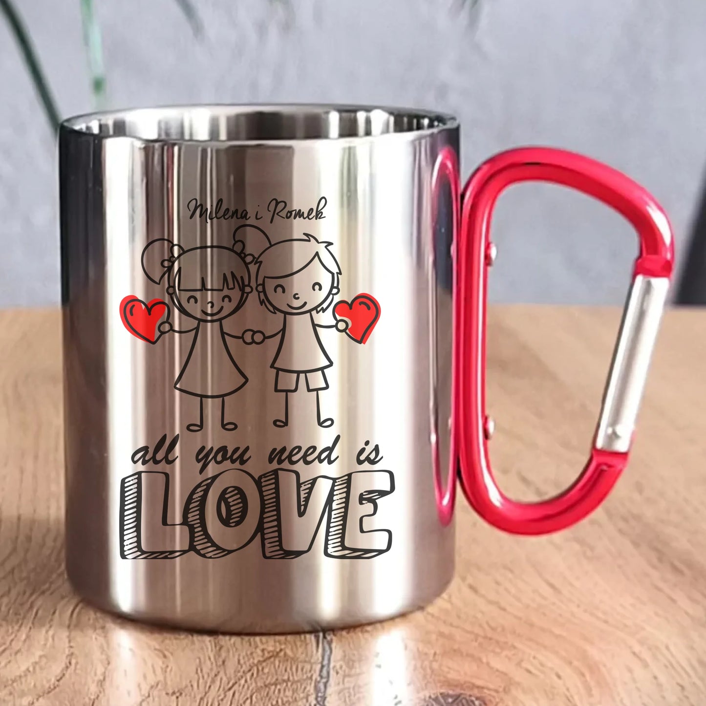 Kubek metalowy dla par - prezent dla chłopaka i dziewczyny - Love - personalizowany W13 - StoryCups.pl