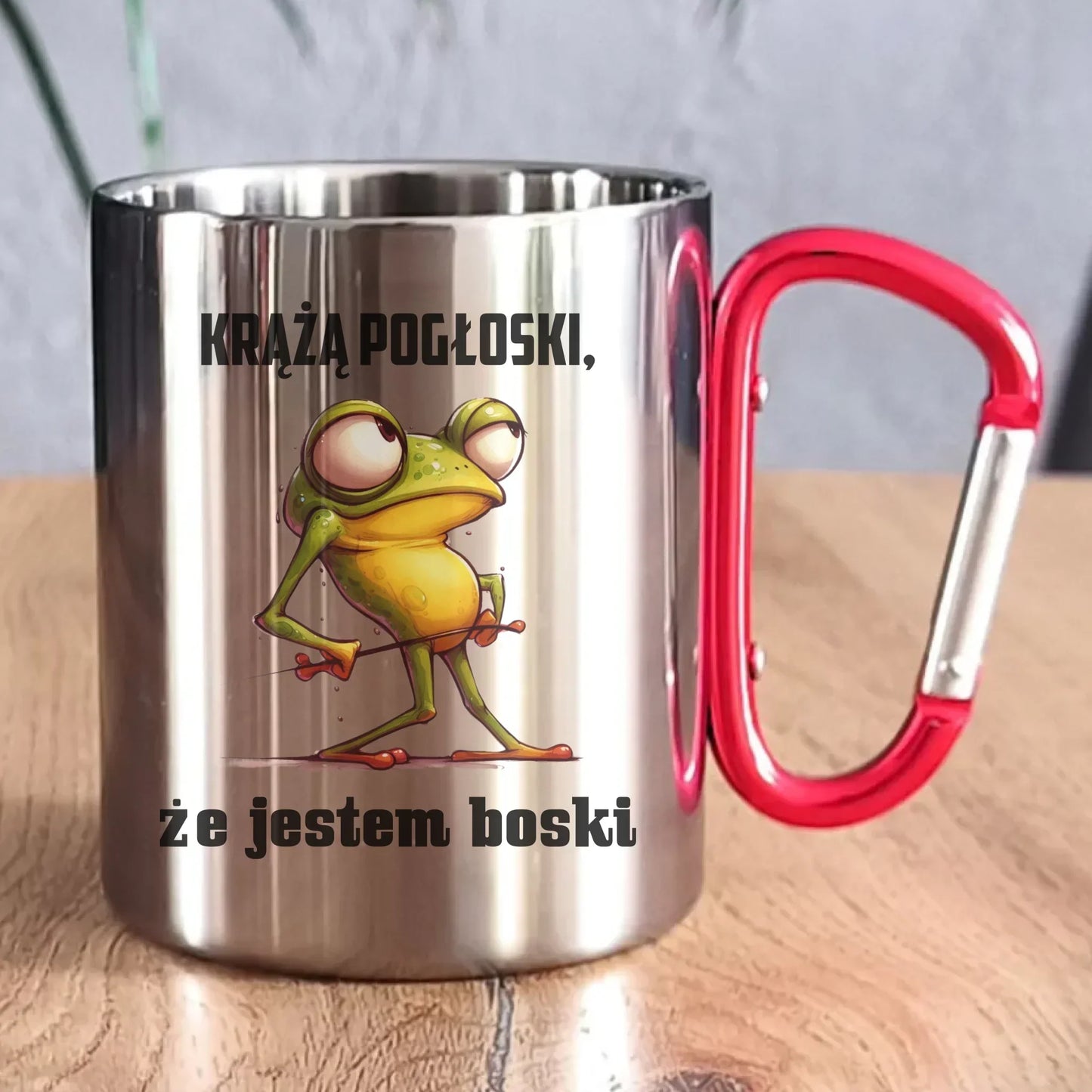 Żaba krążą pogłoski, że jestem boski | Kubek metalowy dla chłopaka na prezent DCH15 - StoryCups.pl