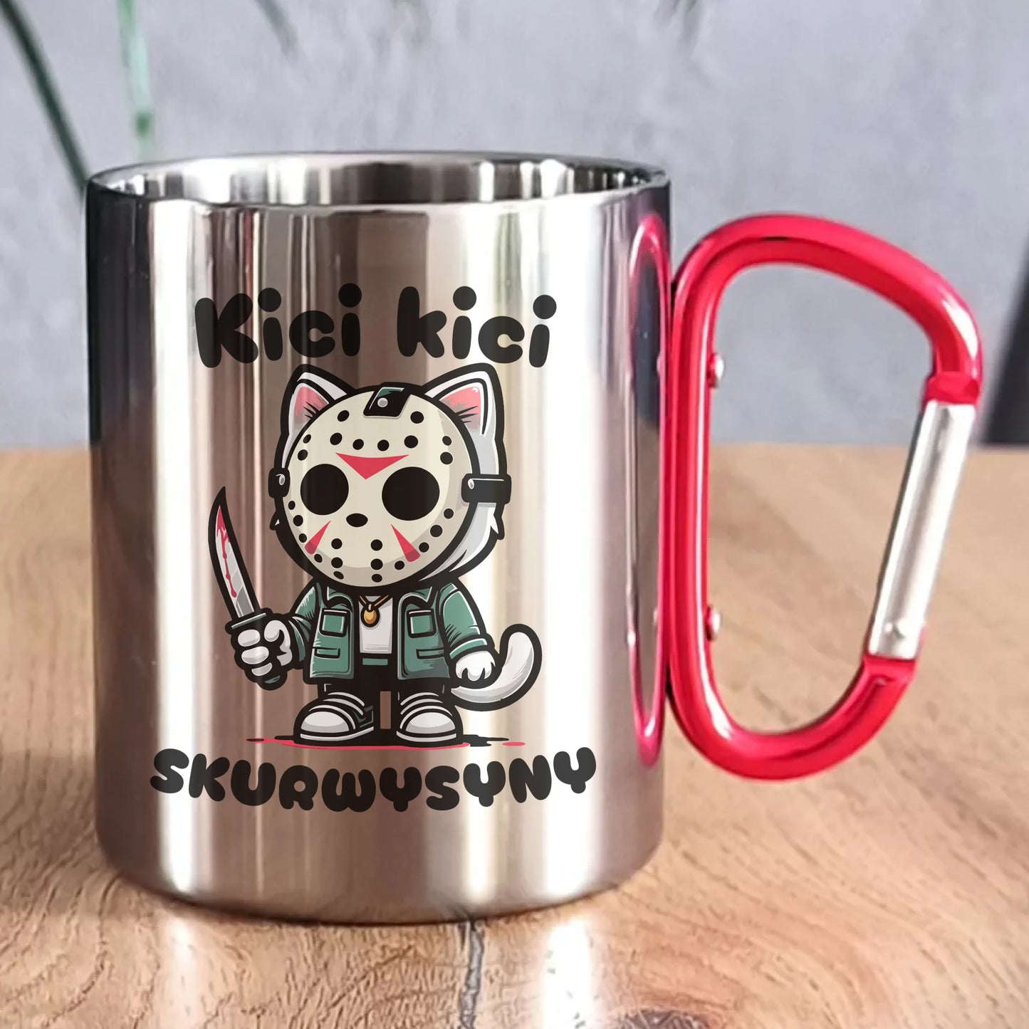 Kubek metalowy na Halloween - Kici kici sk*rwysyny - bez cenzury HL28 - StoryCups.pl