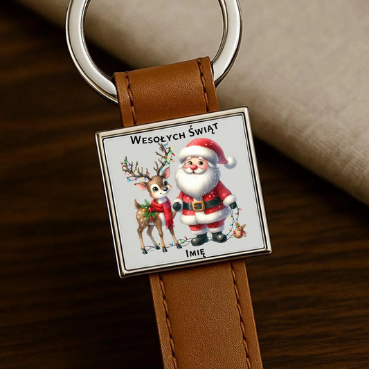 Mikołaj i renifer | Personalizowany świąteczny brelok BN09 - StoryCups.pl
