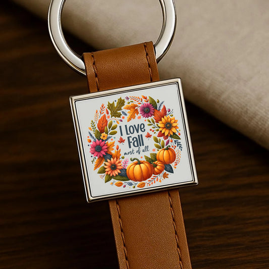 Brelok jesienny - Kocham jesień - dynia z liśćmi JS03 - StoryCups.pl