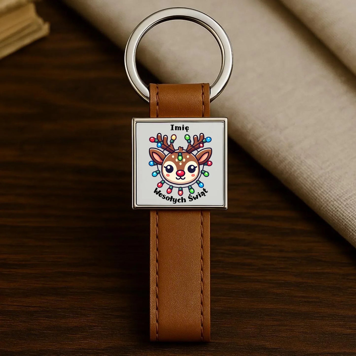 Renifer Wesołych Świąt | Personalizowany brelok świąteczny BN72 - StoryCups.pl