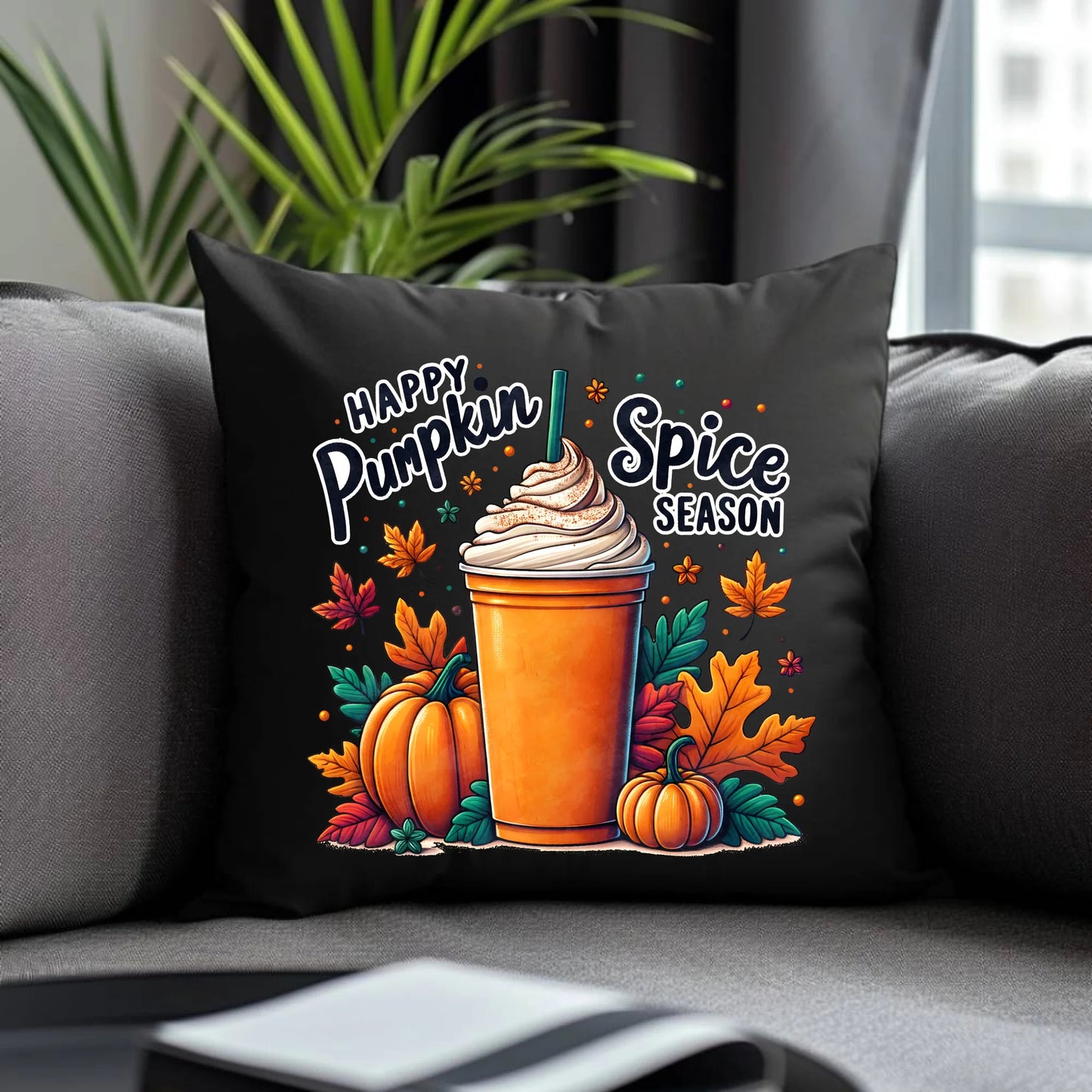 Poduszka dekoracyjna jesienna - Pumpkin Spice - kawa dyniowa JS02 - StoryCups.pl