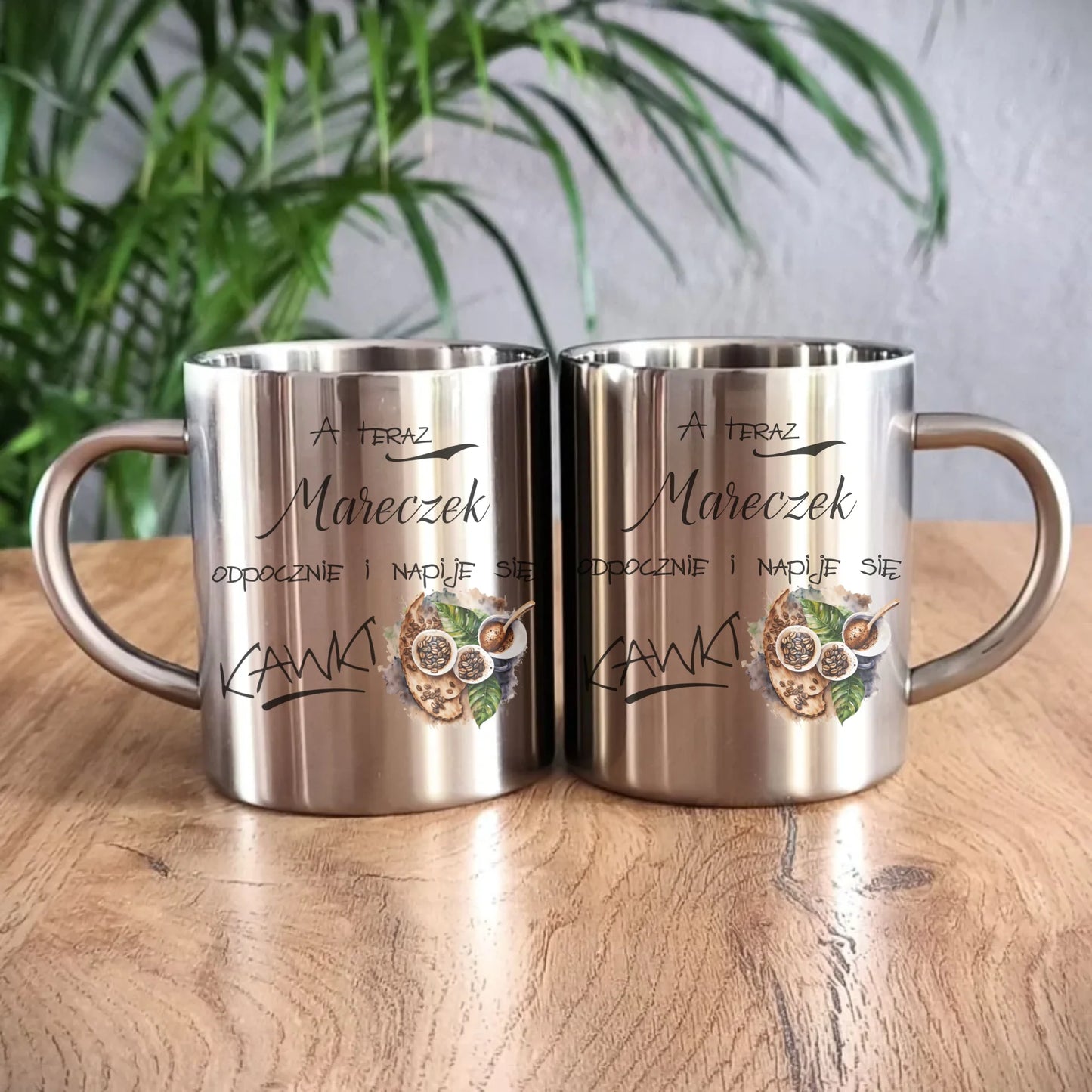 Kubek metalowy - Odpocznie i napije się kawki prezent dla kawosza - personalizowany DCH04 - StoryCups.pl