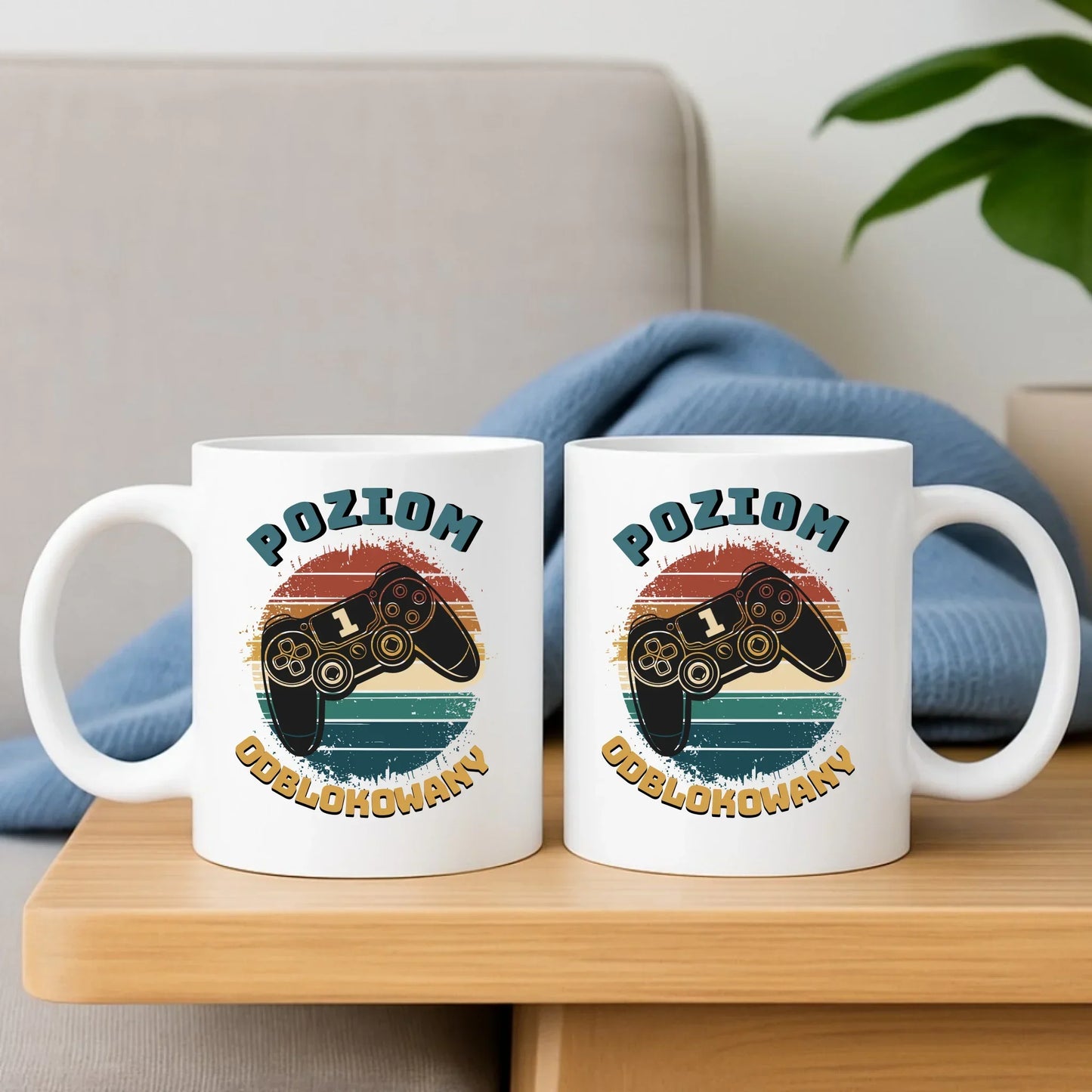 Zestaw poduszka i kubek - Poziom odblokowany - gamer do szkoły - personalizowany SZ01 - StoryCups.pl