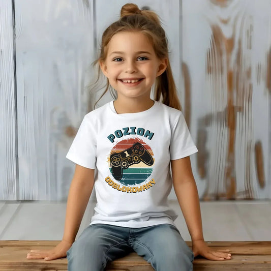 Koszulka dziecięca szkolna - Poziom odblokowany - gamer do szkoły - personalizowana SZ01 - StoryCups.pl