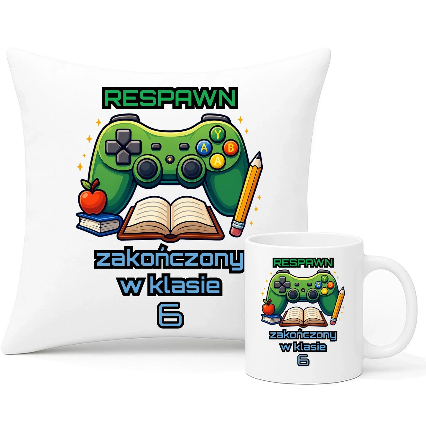 Zestaw poduszka i kubek szkolny - Respawn - gamer do szkoły - personalizowany SZ18 - StoryCups.pl