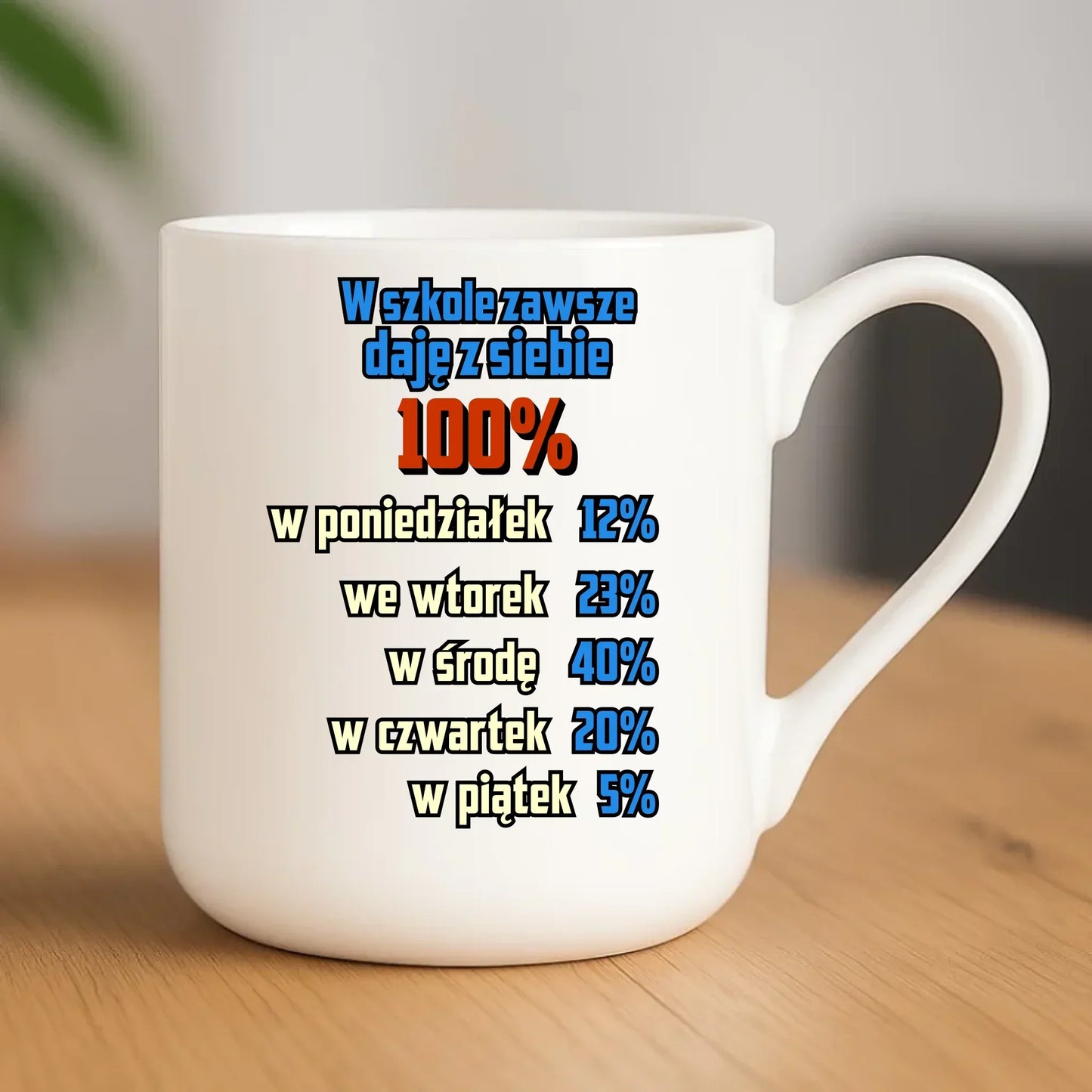 Kubek elegant szkolny - W szkole daję z siebie 100% - śmieszny SZ20 - StoryCups.pl