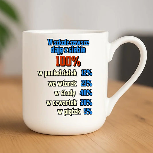 Kubek elegant szkolny - W szkole daję z siebie 100% - śmieszny SZ20 - StoryCups.pl