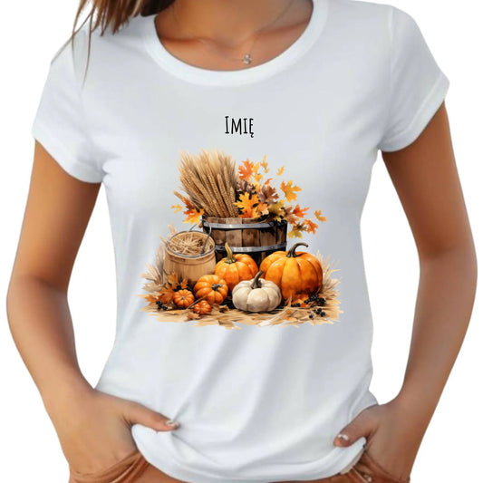 Koszulka damska jesieniara - Harvest vibes - personalizowana JS09 - StoryCups.pl