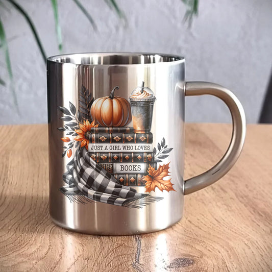 Kubek metalowy jesieniara - Książkara - prezent dla miłośniczki czytania książek JS13 - StoryCups.pl