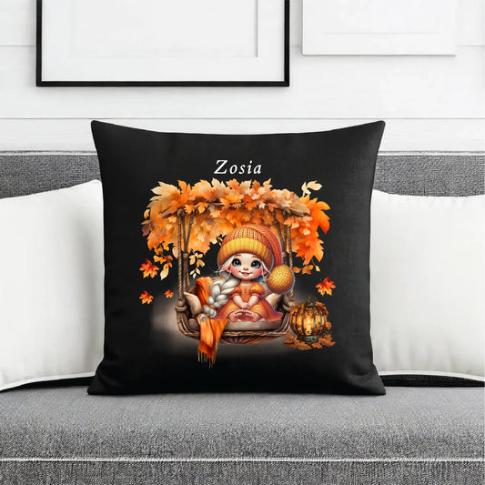 Poduszka dekoracyjna jesieniara - Dziewczynka z liśćmi - personalizowana JS17 - StoryCups.pl