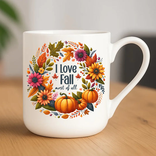 Kubek elegant jesienny - Kocham jesień - dynia z liśćmi JS03 - StoryCups.pl