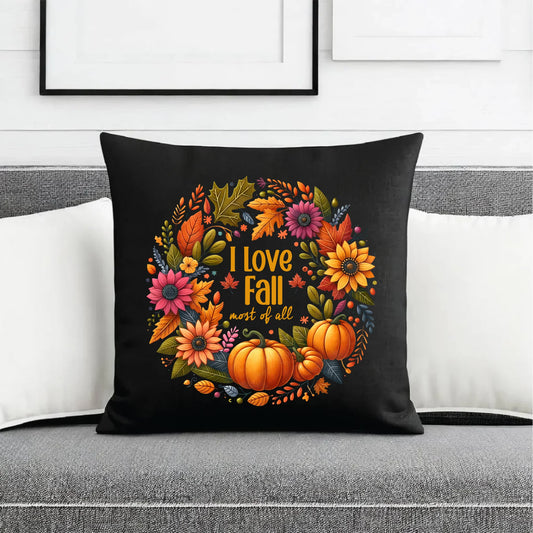 Poduszka dekoracyjna jesienna - Kocham jesień - dynia z liśćmi JS03 - StoryCups.pl