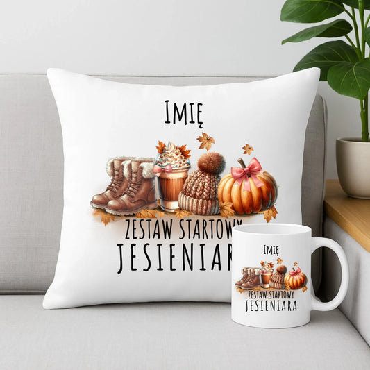 Zestaw poduszka i kubek jesieniara – Zestaw startowy - personalizowana JS05 - StoryCups.pl