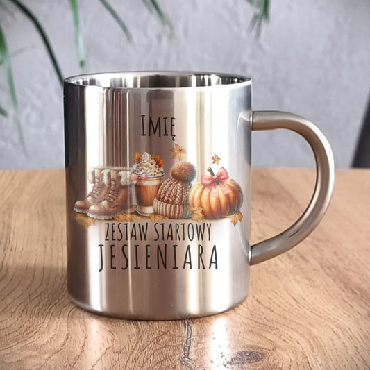 Kubek metalowy jesieniara – Zestaw startowy - personalizowany JS05 - StoryCups.pl